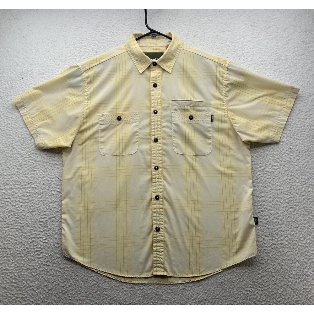 Howler Bros Aransas Shirt Mens Medium Yellow Plaid Western Pockets Short Sleeve